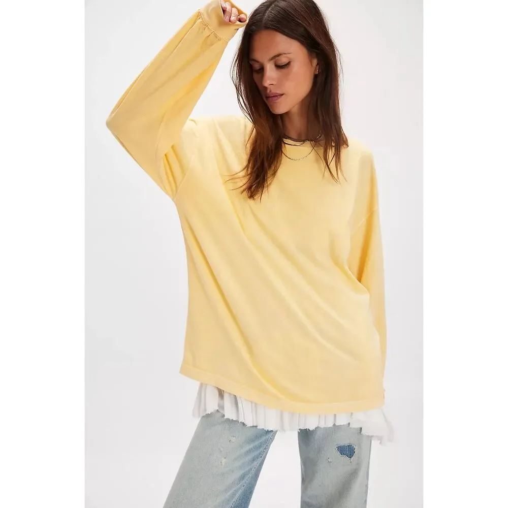Free people We The Free Perfect Oversized long sleeve Tee yellow S NEW